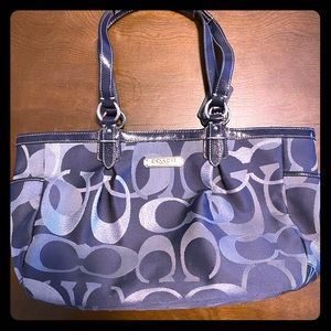 Medium/large blue & silver Coach purse